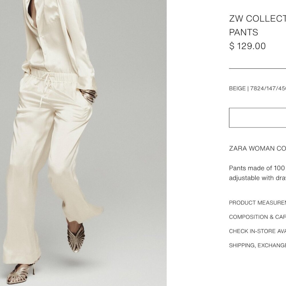 ZARA ZW COLLECTION 100% MULBERRY SILK PAJAMA PANTS